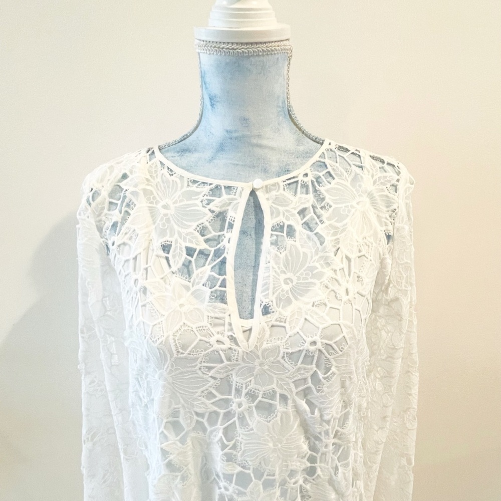 NWT Johnny Was - Garden White Lace Maxi Dress with Keyhole Neckline - Size M - Picture 7 of 15